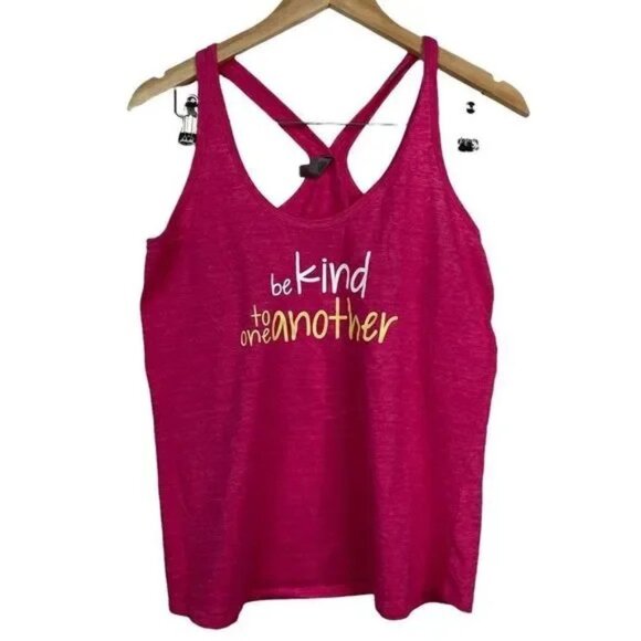 DISTRICT ELLEN DEGENERES SHOW PINK "BE KIND TO ONE ANOTHER" RACERBACK TANK LARGE - Picture 1 of 3